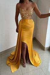 Glamorous Yellow Mermaid Evening Dress with Sequins